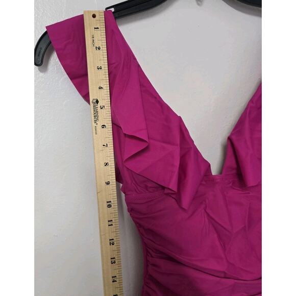 J.Crem Ruched Ruffle One Piece Swimsuit Fucsia Size 2‎ BP222 - Picture 5 of 10